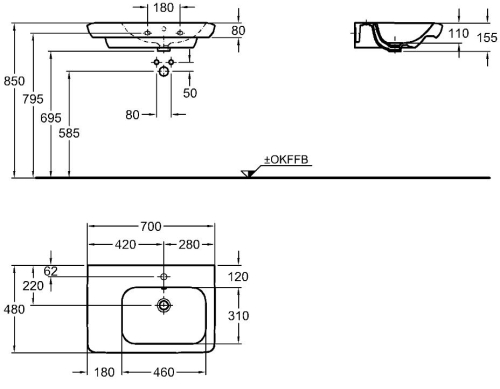 Keramag It! 70x48 cm mosdó, bal oldali rakodóval Keratect felülettel (122970600)