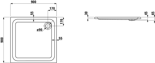 Laufen SOLUTIONS 90x90 cm zuhanytálca H2115020000001