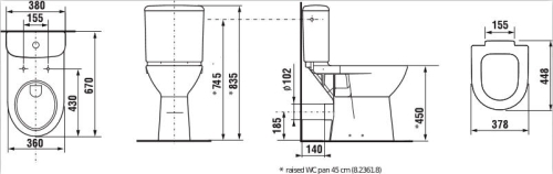 Jika Olymp magasított monoblokkos wc csésze, hátsó kifolyású H8236180000001