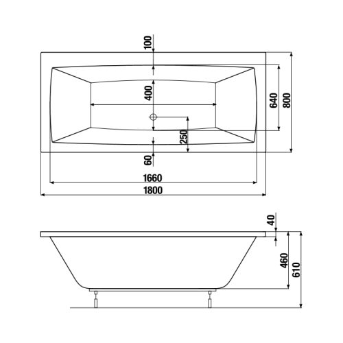 Jika Cubito Pure 180x80 cm egyenes kád kádlábbal H2254200000001