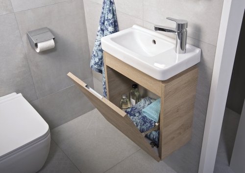Jika Cubito Pure alsószekrény a 45 cm-es aszimmetrikus kézmosóhoz, sötét fenyő H40J4201004611