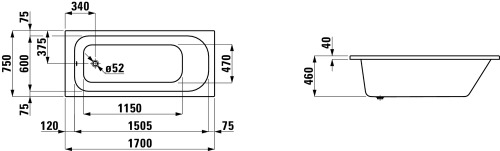 Laufen SOLUTIONS 170x75 cm egyenes kád H2235000000001