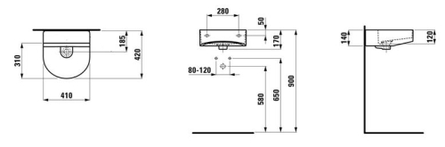 Laufen Sonar 41x42 cm kézmosó csaplyuk nélkül LCC felülettel H8153414001091