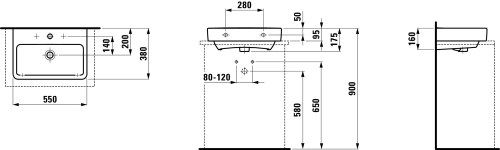 Laufen Pro S Compact 55x38 cm ráépíthető mosdó LCC felülettel H8179584001041 (8.1795.8.400.104.1)
