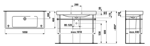 Laufen Pro S 105x46 cm mosdó csaplyuk nélkül LCC felülettel H8139664001091 (8.1396.6.400.109.1)