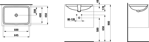 Laufen Pro A 60x40 cm alulról beépíthető mosdó, csiszolt alj LCC felülettel H8119694001091