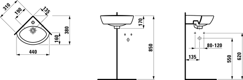 Laufen Pro B 44x38 cm sarok kézmosó LCC felülettel H8169584001041 (8.1695.8.400.104.1)