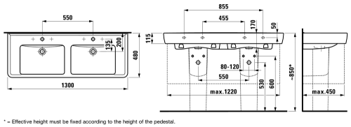 Laufen Pro A 130x48 cm dupla mosdó LCC felülettel H8149674001041 (8.1496.7.400.104.1)
