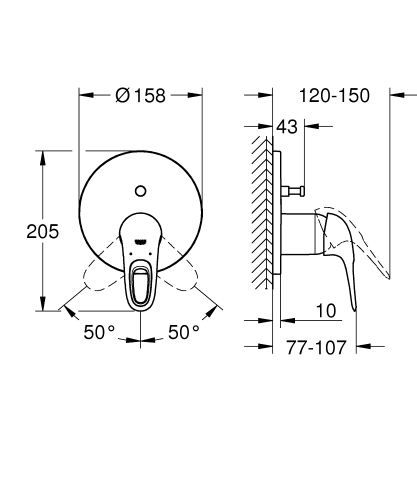 Grohe Eurostyle egykaros falba épített zuhanycsaptelep, 2 fogyasztóhoz, króm 24049003