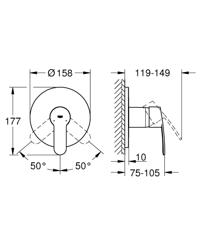 Grohe Eurostyle Cosmopolitan egykaros falba épített zuhanycsaptelep, 1 fogyasztóhoz 24051002