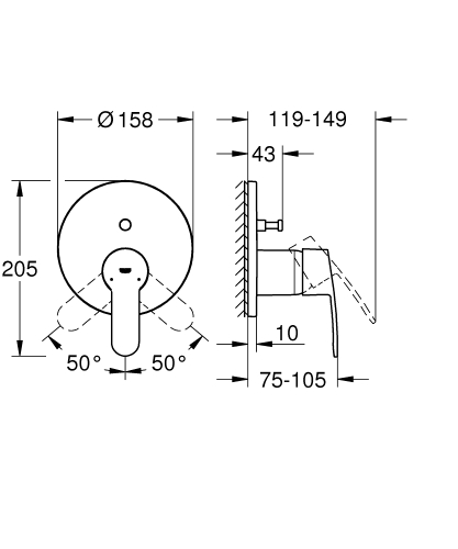 Grohe Eurostyle Cosmopolitan egykaros falba épített zuhanycsaptelep, 2 fogyasztóhoz 24052002