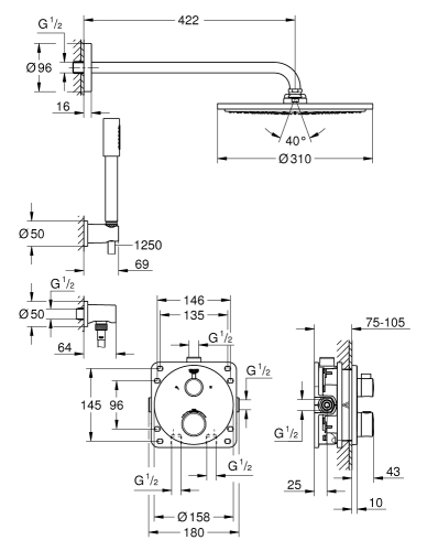 Grohe Grohtherm Rainshower Cosmopolitan 160 falsík alatti zuhanyszett 34731000