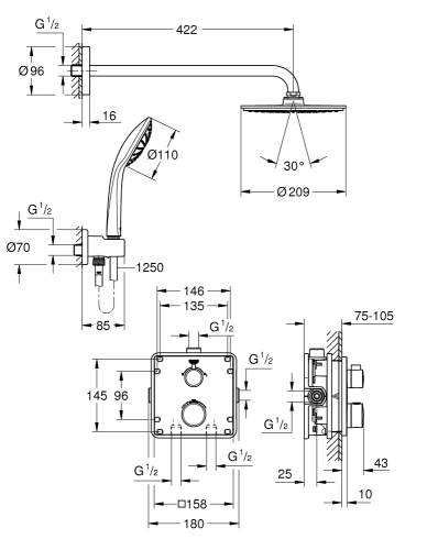 Grohe Grohtherm falsík alatti termosztátos zuhanycsaptelep szett, 2 funkciós 34734000