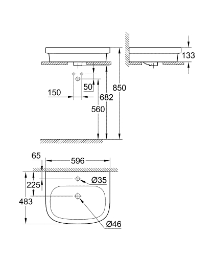 Grohe Euro Ceramic 60x48 cm mosdó pultra PureGuard felülettel 3933700H