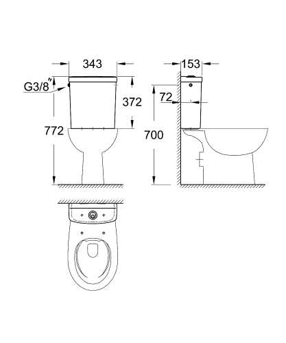 Grohe Bau Ceramic monoblokkos tartály oldalsó bekötésű 39437000