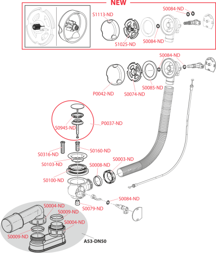 Alcaplast A51B automata kádszifon, fehér (hossz 570mm)