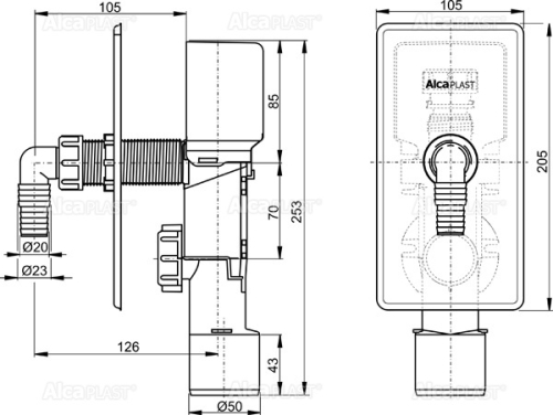 Alcaplast APS3P Falba szerelhető rozsdamentes légbeszívós mosógép szifon