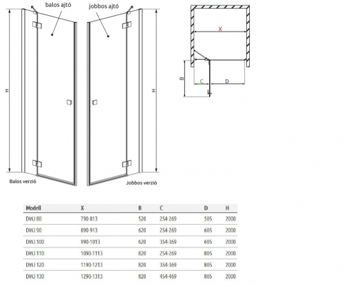 Radaway Essenza New DWJ 120 bal zuhanyajtó 385016-01-01L