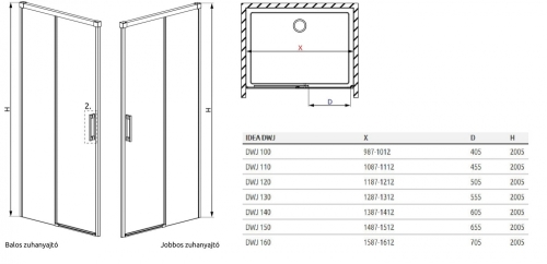 Radaway Idea Black DWJ 100 L zuhanyajtó balos 387014-54-01L