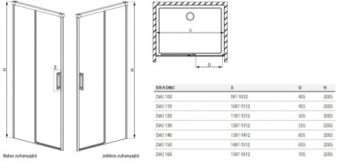 Radaway Idea Black DWJ 110 L zuhanyajtó balos 387015-54-01L