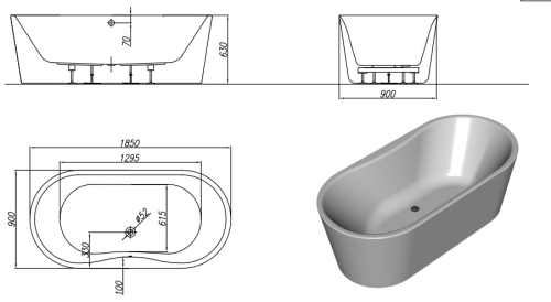 Kolpa-San Comodo-FS 185x90/MO BLACK/WH szabadon álló fürdőkád levegő masszázs rendszerrel 591820