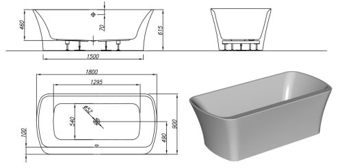 Kolpa-San Marilyn-FS 180x90/O BLA/W szabadon álló fürdőkád 593840