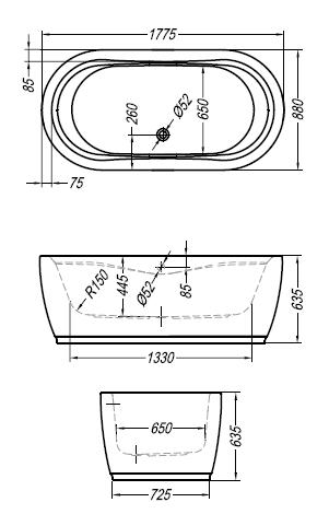 Kolpa-San Siris-FS 178x88/O BLUE/WH szabadon álló fürdőkád 596370