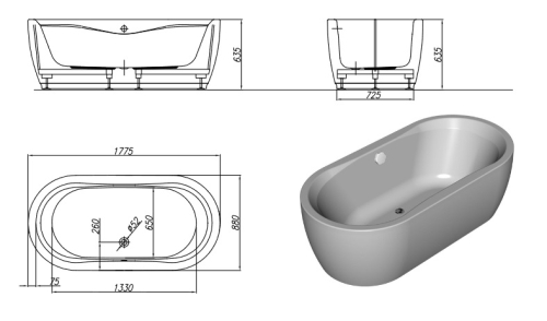 Kolpa-San Siris-FS 178x88/MO White szabadon álló fürdőkád levegő masszázs rendszerrel 535840