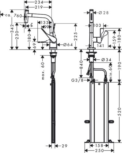 Hansgrohe Axor Citterio egykaros konyhai csaptelep kihúzható kifolyóval rozsdamnetes acél hatású 39862800