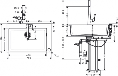 Hansgrohe C51-F660-02 mosogató és csaptelep kombináció 660 Select szett 43213000