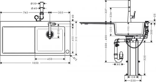Hansgrohe C51-F450-03 mosogató és csaptelep kombináció 450 Select szett 43214000