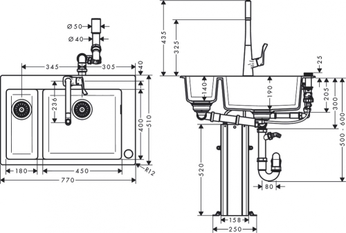 Hansgrohe C51-F635-04 mosogató és csaptelep kombináció 180/450 Select szett 43215000