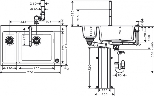 Hansgrohe C51-F635-09 mosogató és csaptelep kombináció 180/450 szett 43220000