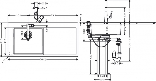 Hansgrohe C71-F450-11 Select mosogató és rozsdamentes acél csaptelep kombináció 450 szett 43229800