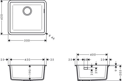 Hansgrohe S510-U660 munkalap alá rögzített mosogató 660, kőszürke 43432290