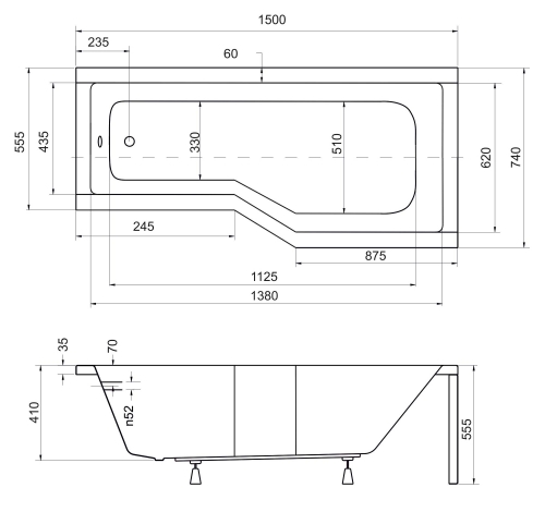 Besco Integra 150x75/56 cm-es kád 3 részes kádparavánnal jobbos
