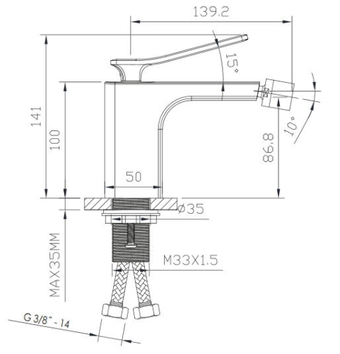 Sapho JUMPER bidécsaptelep, leeresztő nélkül, króm JM003