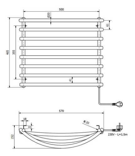 AQUALINE elektromos törölközőszárító radiátor, 570x465mm, 72 W, ezüst SU210A