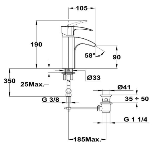 Teka Vita Cascade mosdó csaptelep leeresztő szelep nélkül 24.386.02.00 (243860200-H) (K)