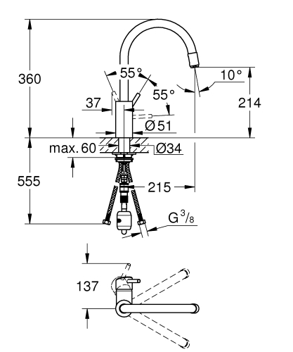 Grohe Concetto egykaros mosogató csaptelep kihúzható gyöngyöztetővel 32663 003 (32663003)