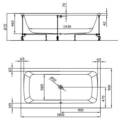 Kolpa-San Bell 180x90/M-1+MIKRO Beépíthető egyenes fürdőkád vízmasszázs rendszerrel mikrofúvókákkal 591920