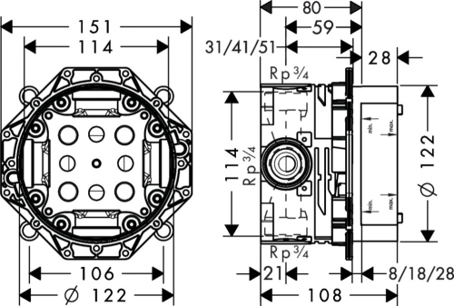 Hansgrohe Ecostat S falsík alatti termosztátos színkészlet beépítőtesttel SZP-HG1 (15758000, 01800180)