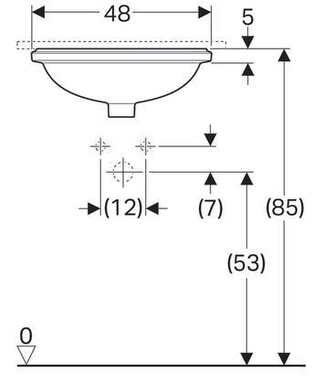 Geberit VariForm 48x39 cm alulról beépíthető mosdó túlfolyó nélkül 500.751.01.2