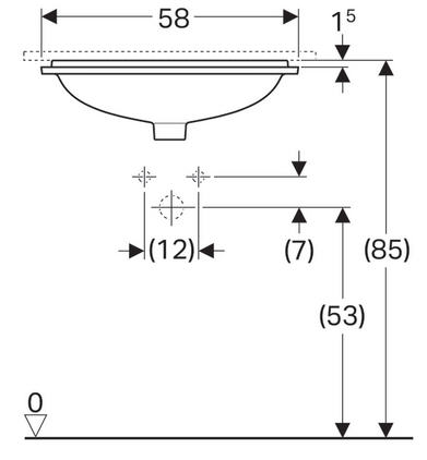 Geberit VariForm 58x49 cm alulról beépíthető mosdó túlfolyó nélkül 500.766.01.2