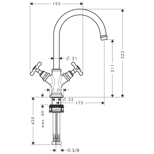 Hansgrohe AXOR Montreux kétkaros mosdócsaptelep 210 automata lefolyó-garnitúrával, króm 16502000