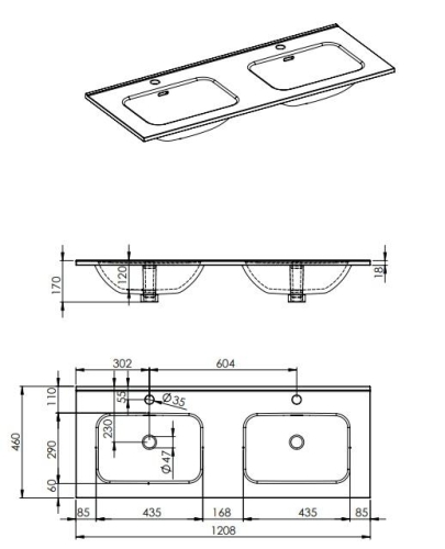 AREZZO design SKAPPA 120 cm dupla mosdó, fehér AR-145875