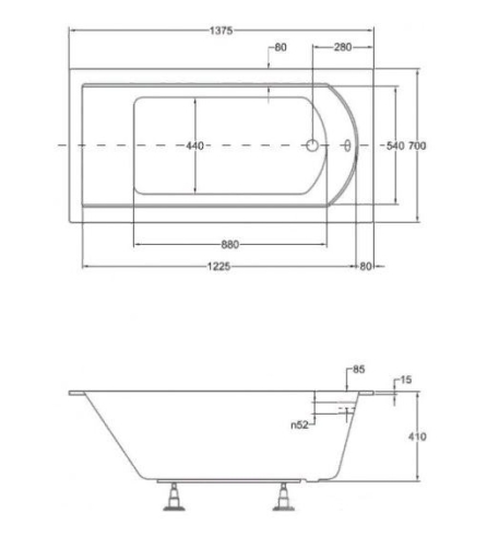 Besco Shea Slim 140x70 egyenes kád