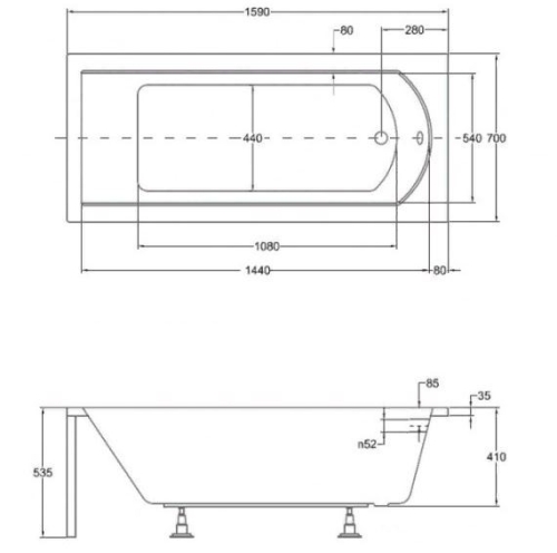 Besco Shea Slim 160x70 egyenes kád