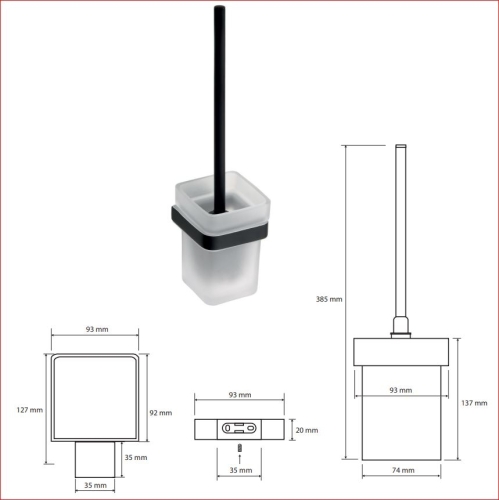 Sapho BEMETA NERO WC kefetartó, fekete kefével, 93x385x127mm, fekete 135013010