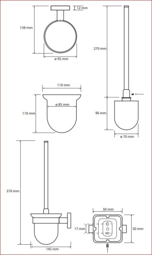 Sapho BEMETA TASI WC kefetartó, fehér kefével, 110x370x145mm, króm 154113012